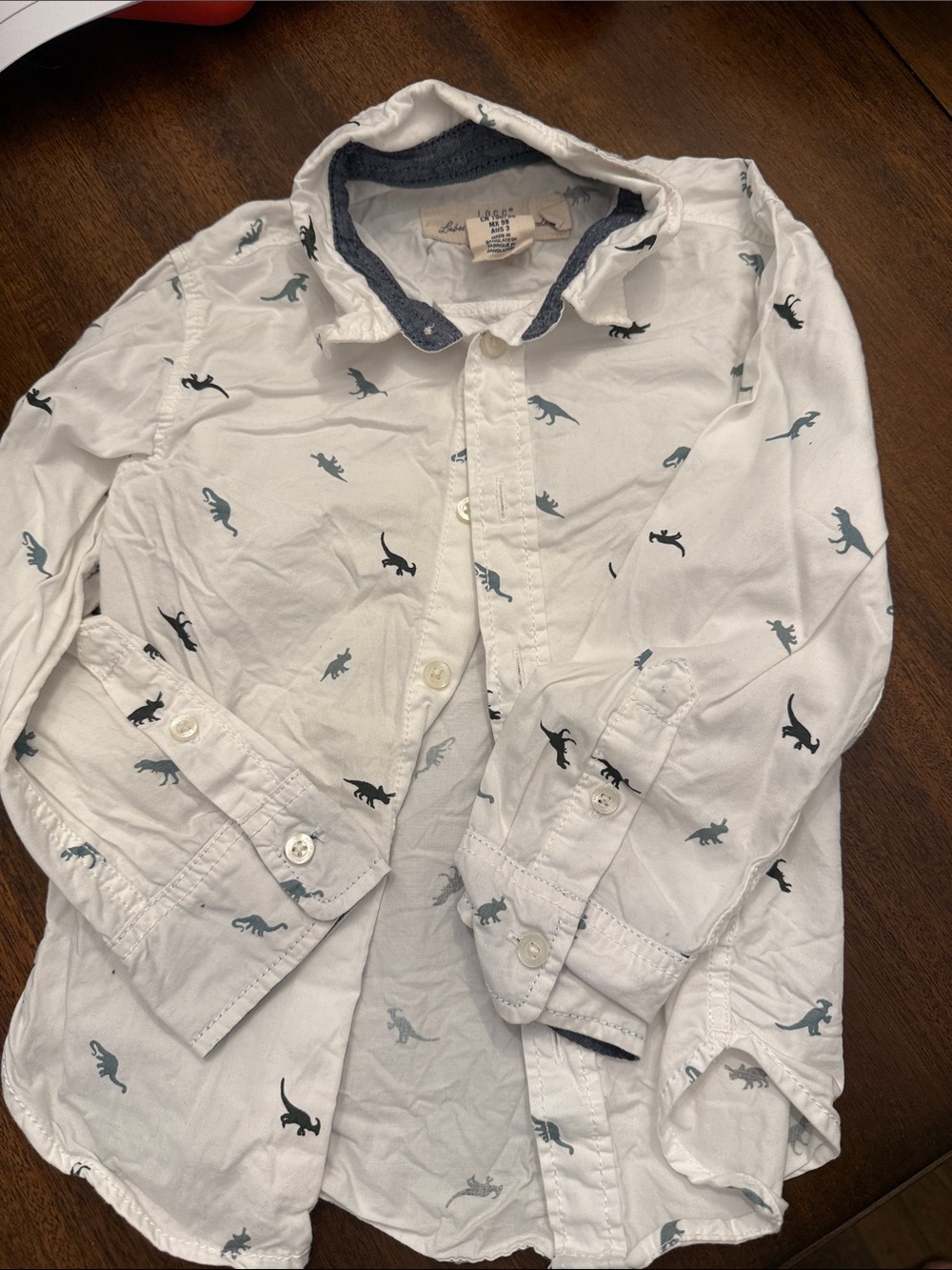Boys White Dino Print Button-Up Shirt